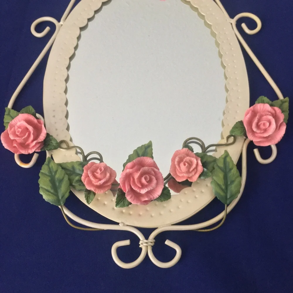 Vintage Oval Mirror with Pink Roses